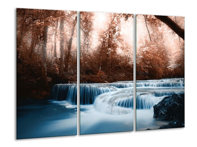 Canvas schilderij Waterval | Blauw, Bruin, Wit | 120x80cm 3Luik
