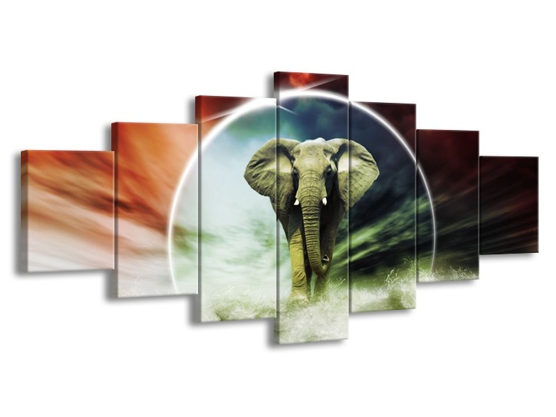 Canvas schilderij Olifant | Rood, Blauw, Wit | 210x100cm 7Luik