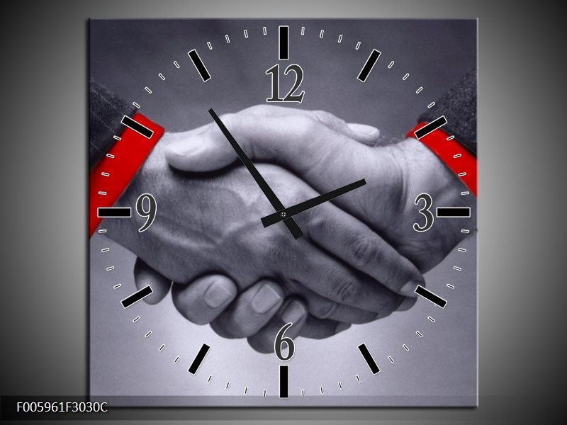 Klok schilderij Handen | Grijs, Rood | 30x30cm 1Luik