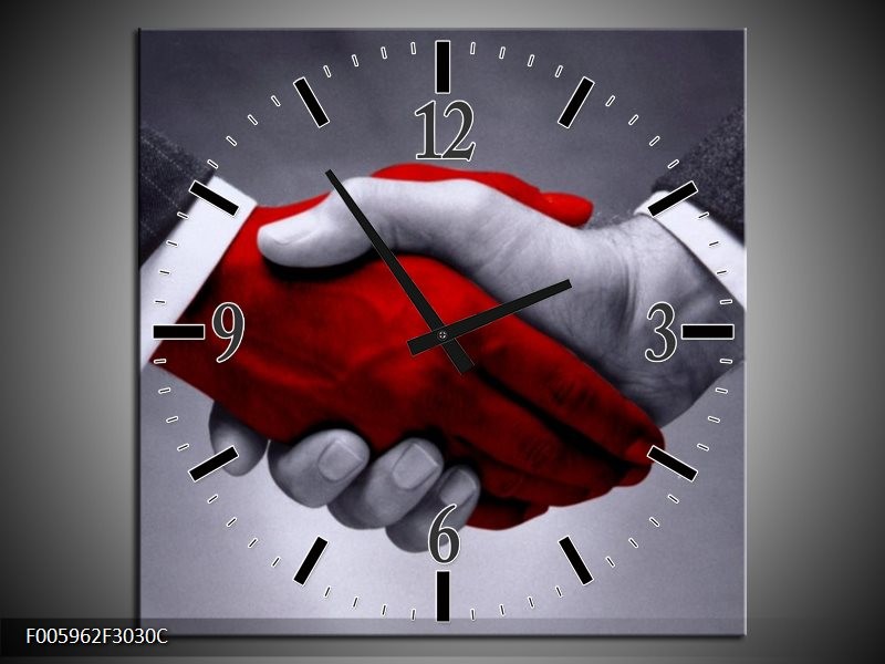 Klok schilderij Handen | Rood, Grijs, Wit | 30x30cm 1Luik