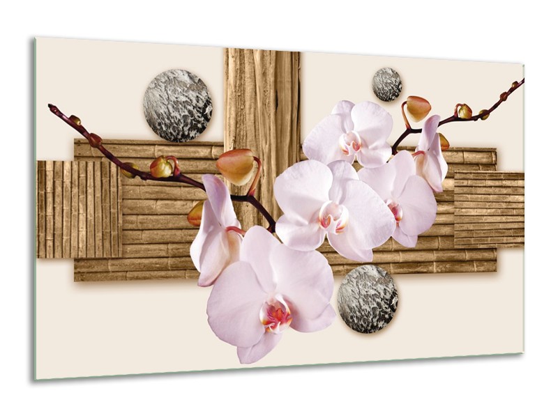 Glas schilderij Orchidee | Roze, Grijs, Bruin | 120x70cm 1Luik