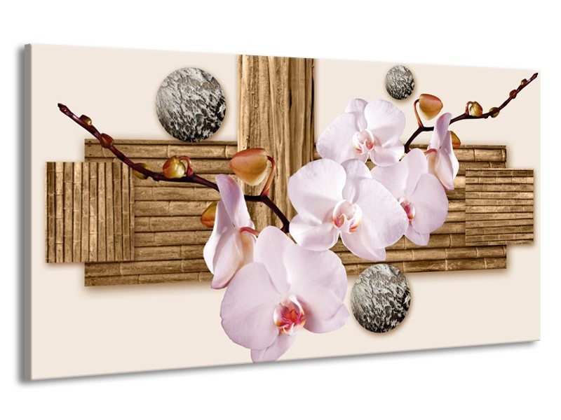 Canvas schilderij Orchidee | Roze, Grijs, Bruin | 190x100cm 1Luik