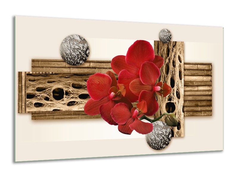 Glas schilderij Orchidee | Rood, Bruin, Wit | 120x70cm 1Luik