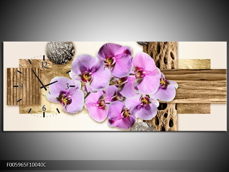 Klok schilderij Orchidee | Roze, Wit, Bruin | 100x40cm 1Luik