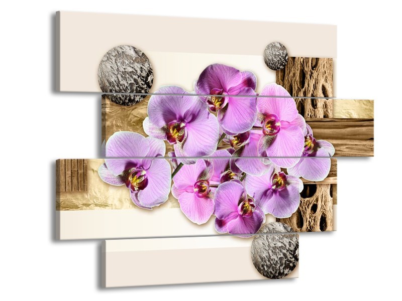 Canvas schilderij Orchidee | Roze, Wit, Bruin | 115x85cm 4Luik
