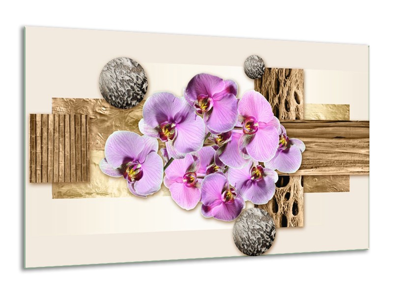 Glas schilderij Orchidee | Roze, Wit, Bruin | 120x70cm 1Luik