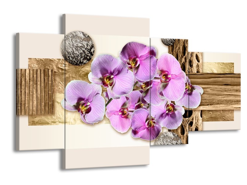 Canvas schilderij Orchidee | Roze, Wit, Bruin | 120x75cm 4Luik