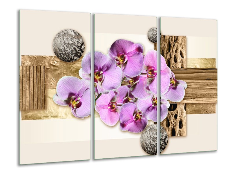Canvas schilderij Orchidee | Roze, Wit, Bruin | 120x80cm 3Luik