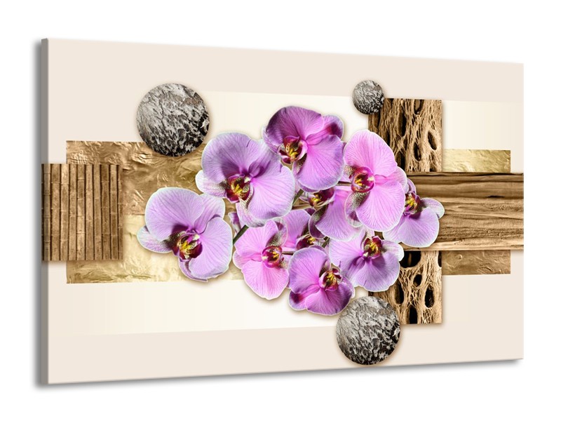 Canvas schilderij Orchidee | Roze, Wit, Bruin | 140x90cm 1Luik