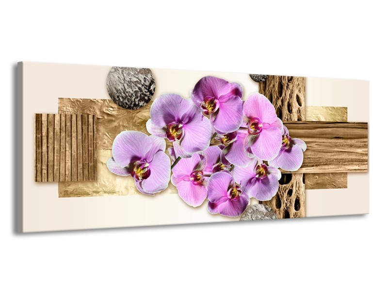 Canvas schilderij Orchidee | Roze, Wit, Bruin | 145x58cm 1Luik