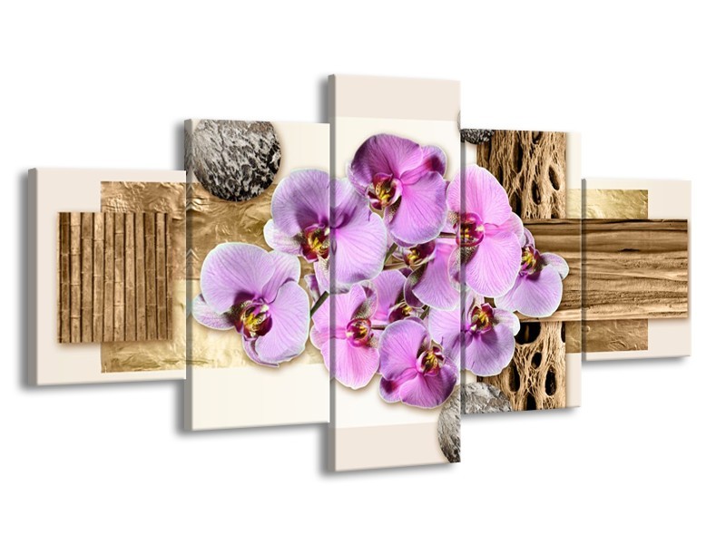 Glas schilderij Orchidee | Roze, Wit, Bruin | 150x80cm 5Luik