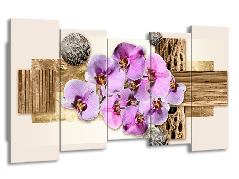 Canvas schilderij Orchidee | Roze, Wit, Bruin | 150x80cm 5Luik