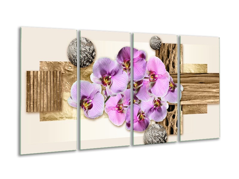 Canvas schilderij Orchidee | Roze, Wit, Bruin | 160x80cm 4Luik