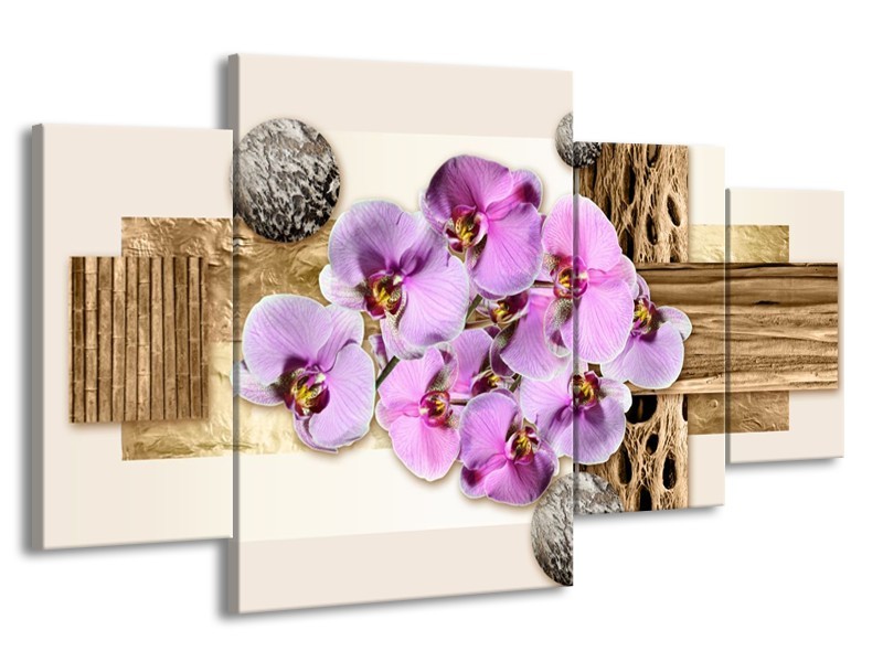 Glas schilderij Orchidee | Roze, Wit, Bruin | 160x90cm 4Luik