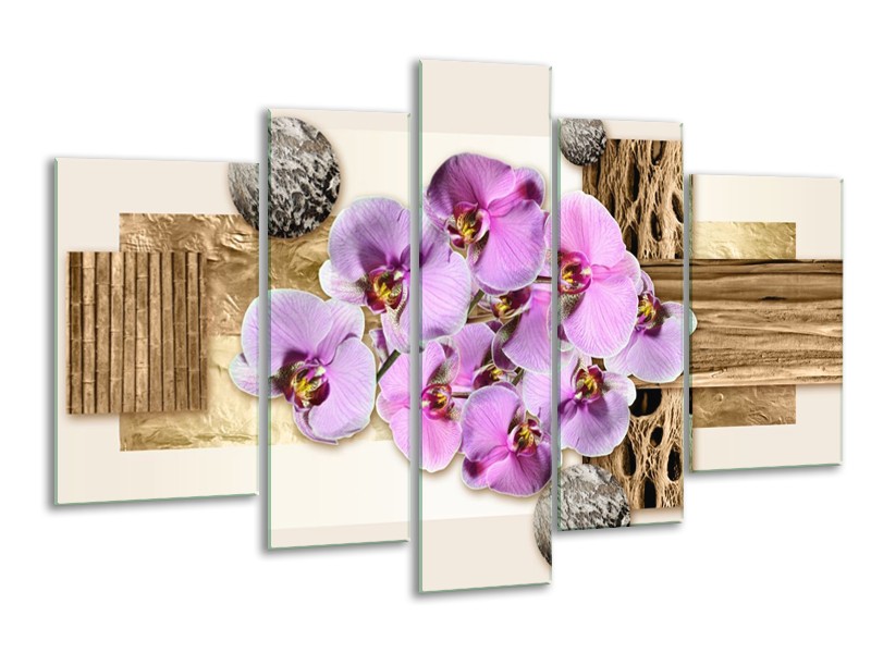 Glas schilderij Orchidee | Roze, Wit, Bruin | 170x100cm 5Luik