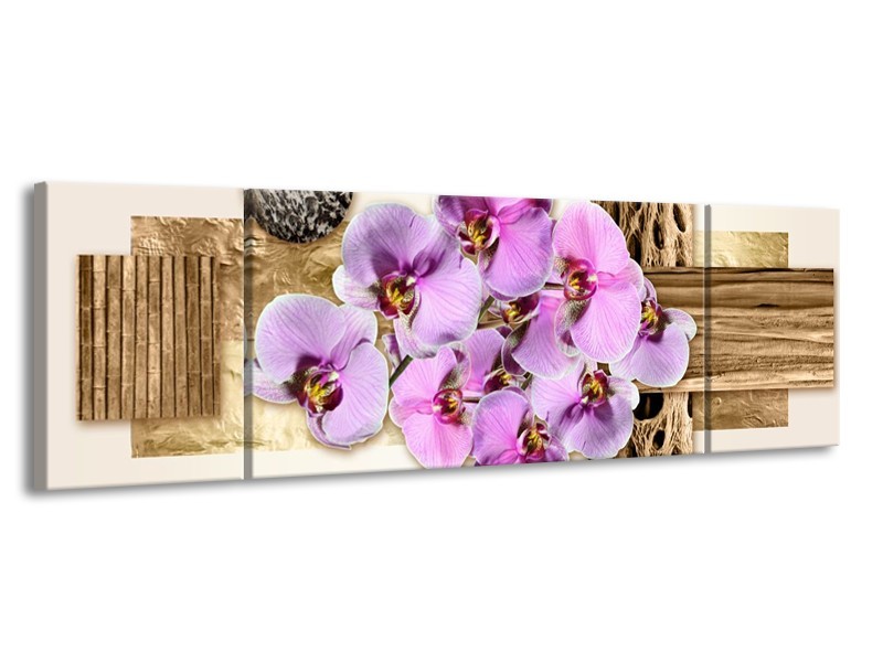 Glas schilderij Orchidee | Roze, Wit, Bruin | 170x50cm 3Luik