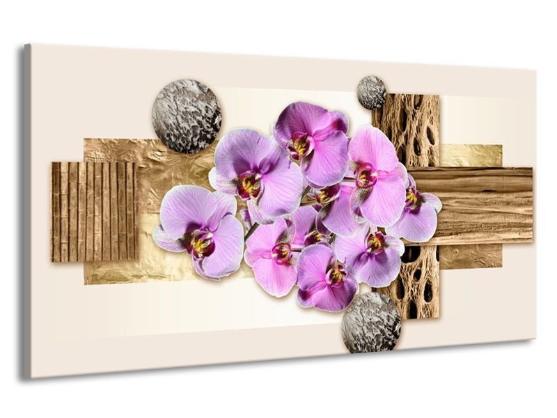 Canvas schilderij Orchidee | Roze, Wit, Bruin | 190x100cm 1Luik