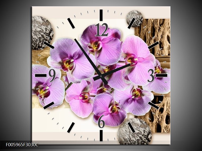 Klok schilderij Orchidee | Roze, Wit, Bruin | 30x30cm 1Luik