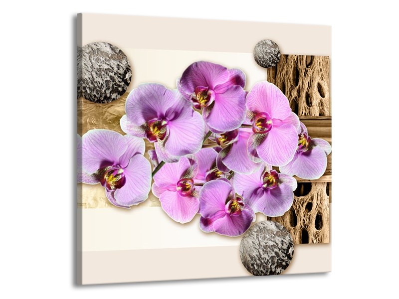 Canvas schilderij Orchidee | Roze, Wit, Bruin | 50x50cm 1Luik