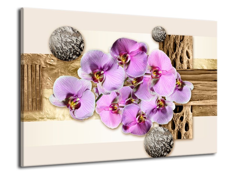 Canvas schilderij Orchidee | Roze, Wit, Bruin | 70x50cm 1Luik
