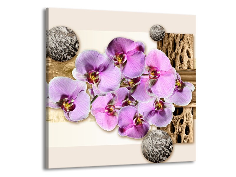 Canvas schilderij Orchidee | Roze, Wit, Bruin | 70x70cm 1Luik