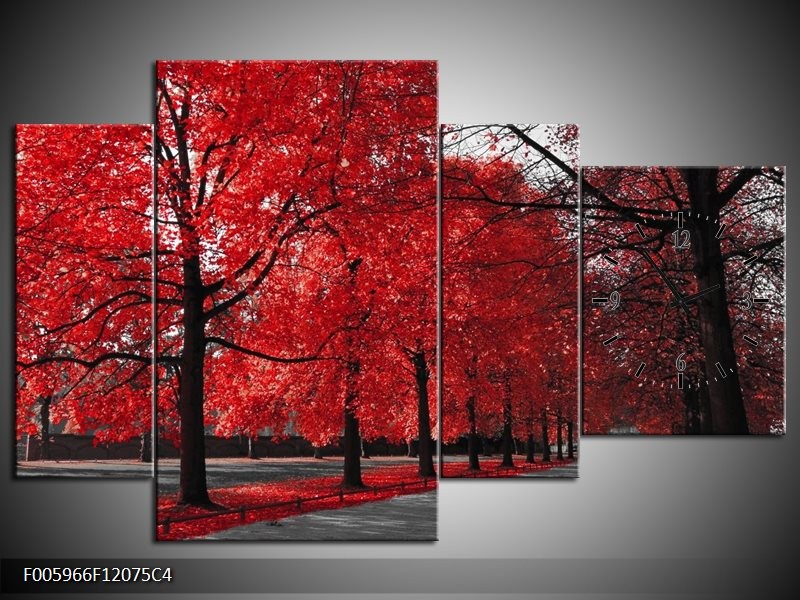 Klok schilderij Bomen | Rood, Grijs, Wit | 120x75cm 4Luik