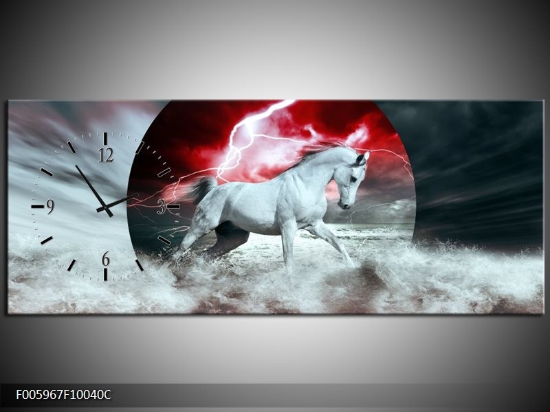 Klok schilderij Paard | Rood, Grijs, Wit | 100x40cm 1Luik