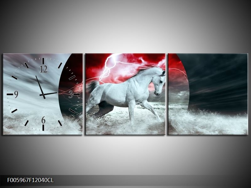 Klok schilderij Paard | Rood, Grijs, Wit | 120x40cm 3Luik
