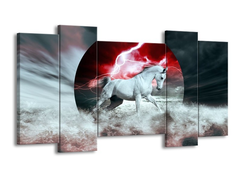 Canvas schilderij Paard | Rood, Grijs, Wit | 120x65 5Luik