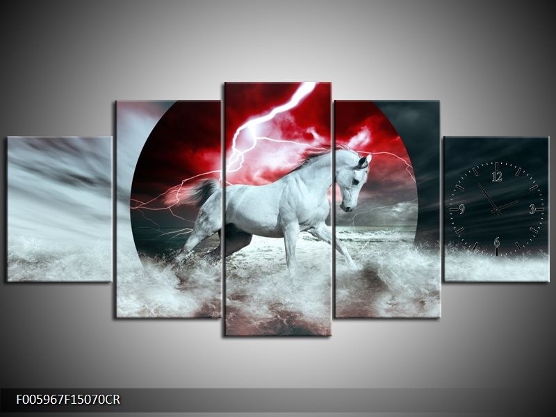 Klok schilderij Paard | Rood, Grijs, Wit | 150x70cm 5Luik