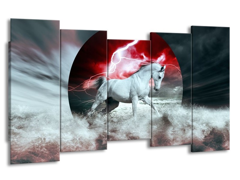 Glas schilderij Paard | Rood, Grijs, Wit | 150x80cm 5Luik