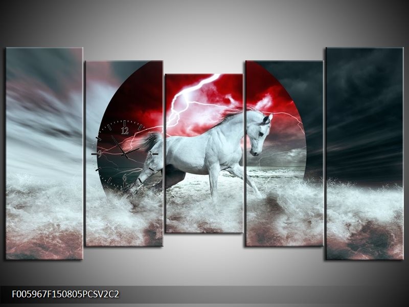 Klok schilderij Paard | Rood, Grijs, Wit | 150x80cm 5Luik
