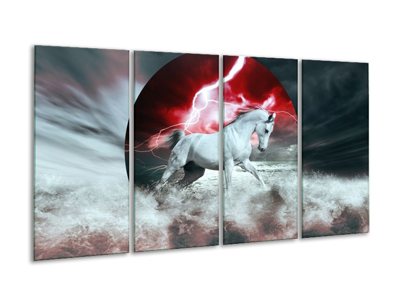 Canvas schilderij Paard | Rood, Grijs, Wit | 160x80cm 4Luik