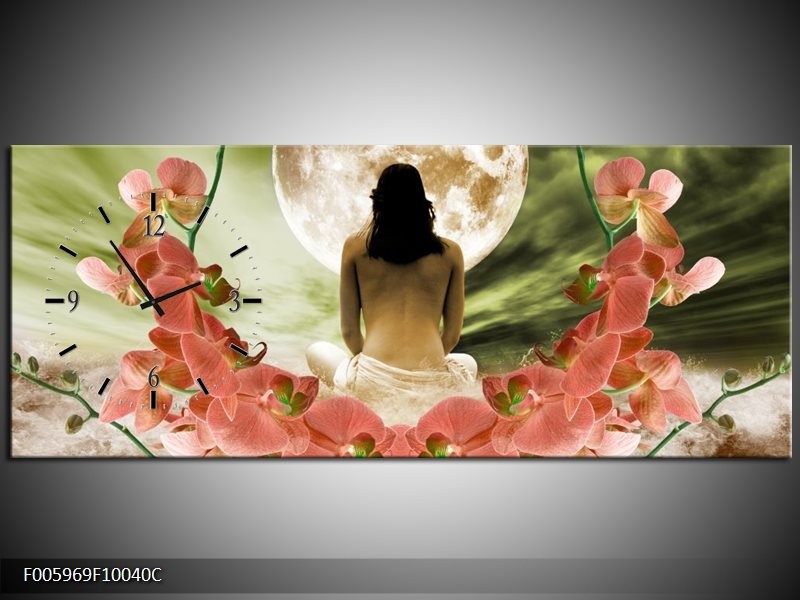 Klok schilderij Orchidee | Roze, Groen, Wit | 100x40cm 1Luik