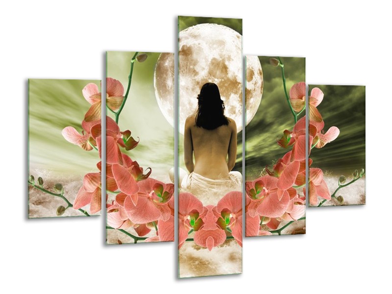 Canvas schilderij Orchidee | Roze, Groen, Wit | 100x70cm 5Luik