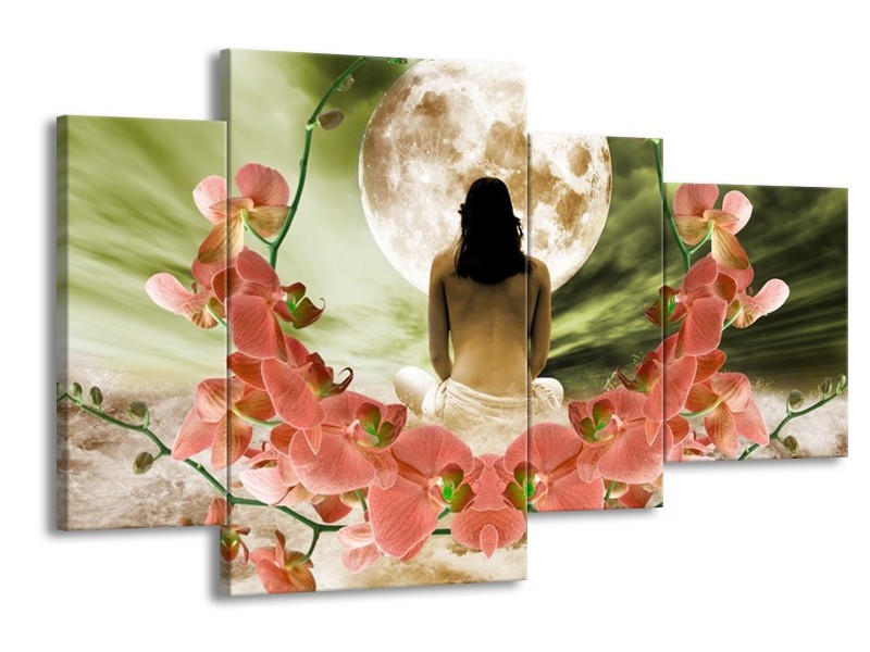 Canvas schilderij Orchidee | Roze, Groen, Wit | 120x75cm 4Luik