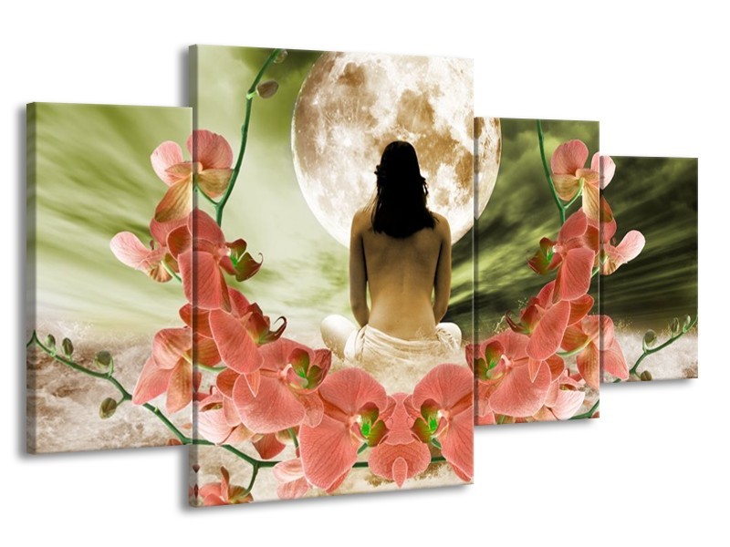 Canvas schilderij Orchidee | Roze, Groen, Wit | 160x90cm 4Luik