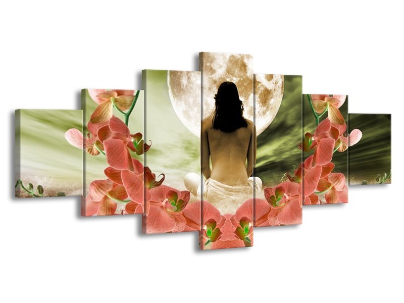 Glas schilderij Orchidee | Roze, Groen, Wit | 210x100cm 7Luik