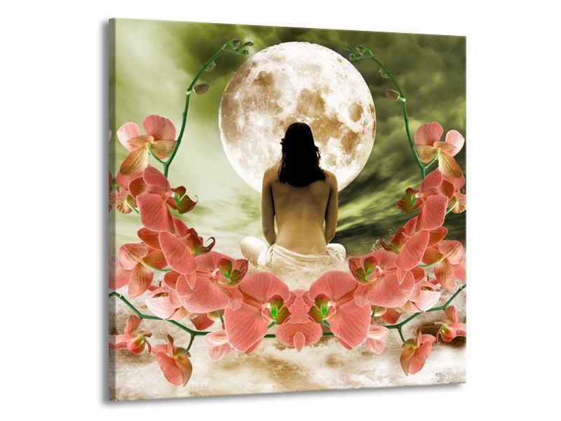 Canvas schilderij Orchidee | Roze, Groen, Wit | 50x50cm 1Luik