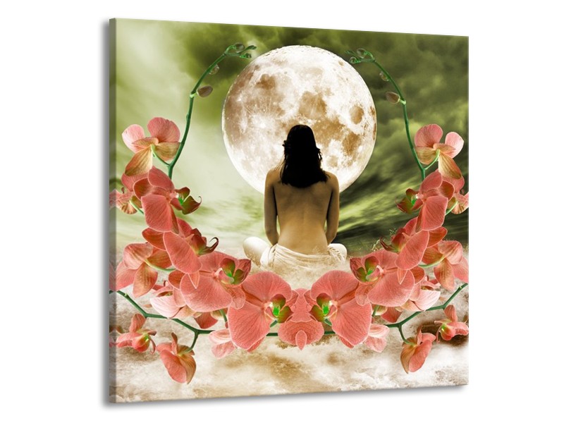 Canvas schilderij Orchidee | Roze, Groen, Wit | 70x70cm 1Luik