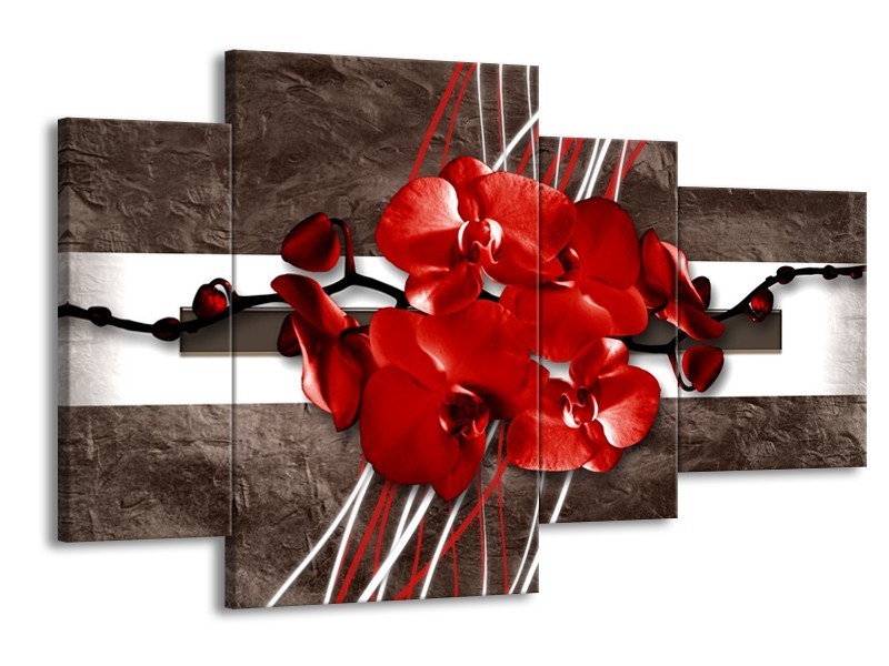 Glas schilderij Orchidee | Rood, Bruin, Wit | 120x75cm 4Luik
