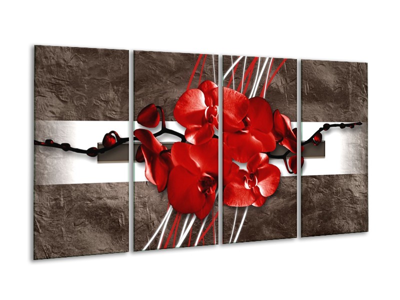 Glas schilderij Orchidee | Rood, Bruin, Wit | 160x80cm 4Luik