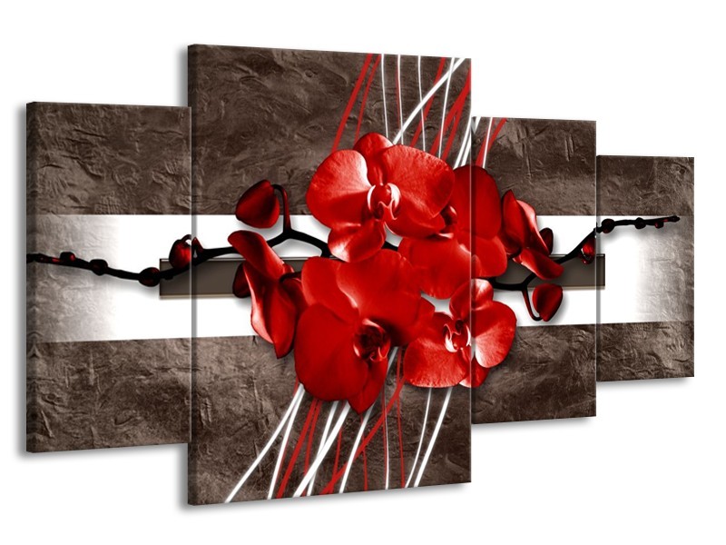 Canvas schilderij Orchidee | Rood, Bruin, Wit | 160x90cm 4Luik