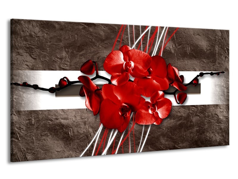 Canvas schilderij Orchidee | Rood, Bruin, Wit | 190x100cm 1Luik