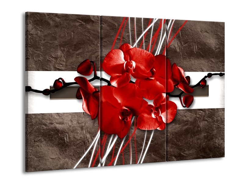 Glas schilderij Orchidee | Rood, Bruin, Wit | 90x60cm 3Luik