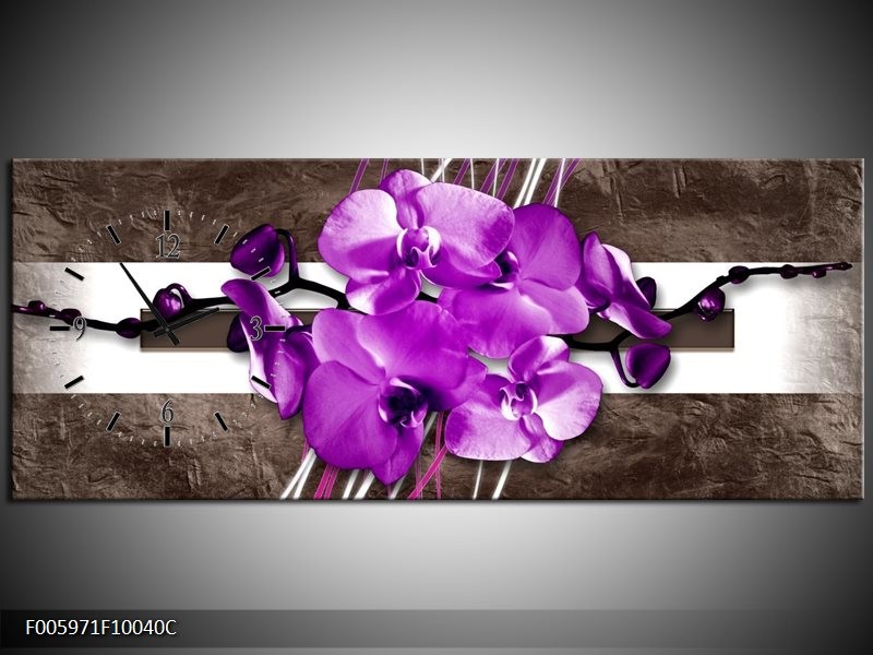 Klok schilderij Orchidee | Paars, Grijs, Wit | 100x40cm 1Luik