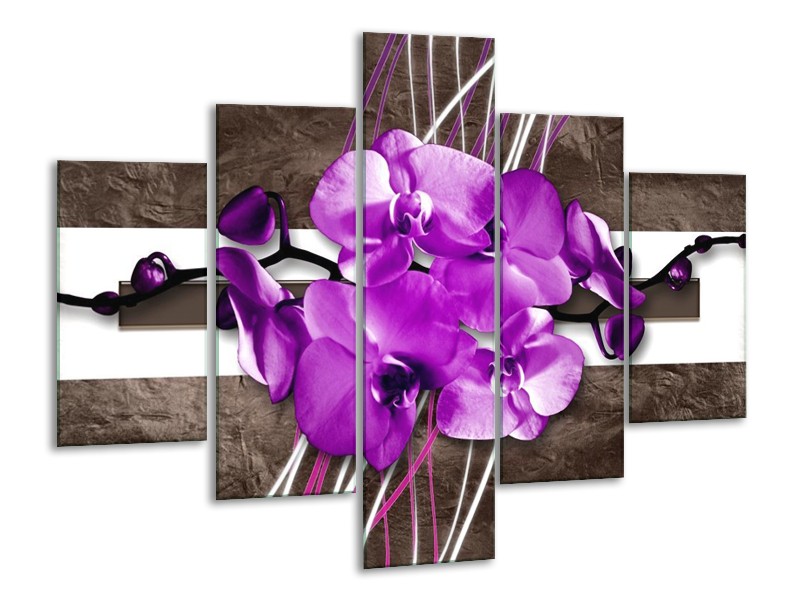 Glas schilderij Orchidee | Paars, Grijs, Wit | 100x70cm 5Luik