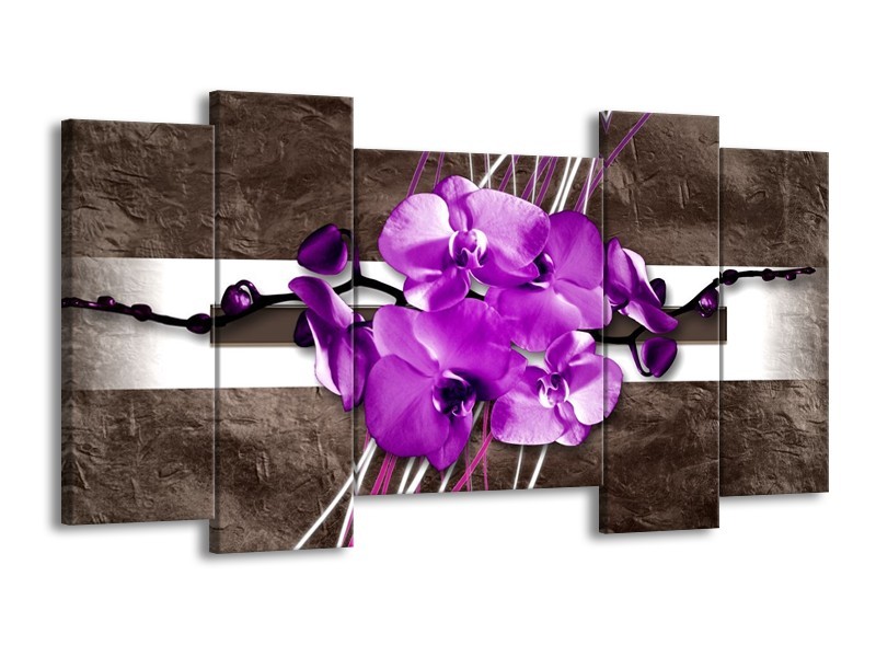 Canvas schilderij Orchidee | Paars, Grijs, Wit | 120x65 5Luik