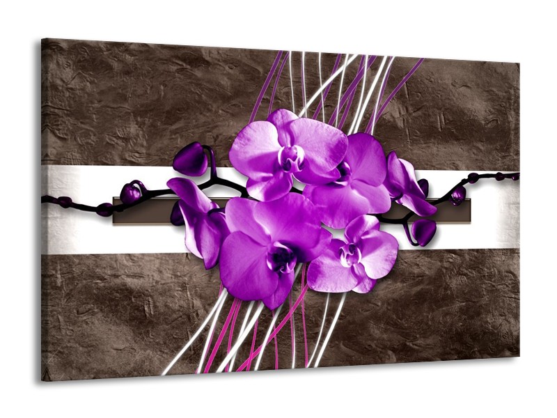 Canvas schilderij Orchidee | Paars, Grijs, Wit | 140x90cm 1Luik