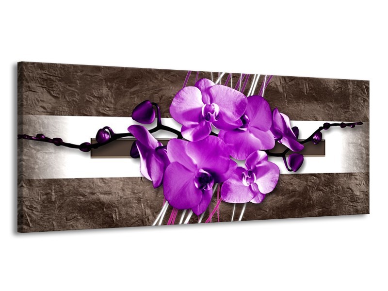 Glas schilderij Orchidee | Paars, Grijs, Wit | 145x58cm 1Luik